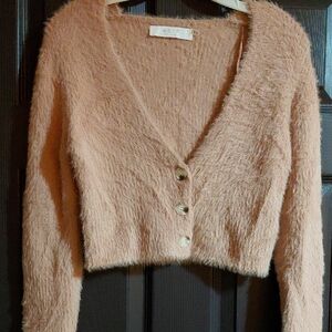 ASTR THE LABEL Fuzzy Blush Cardigan Sweater